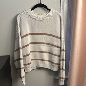 Abercrombie & Fitch White and Tan Striped Sweater